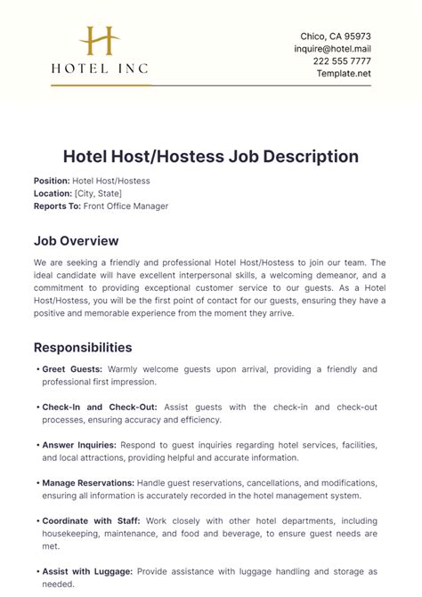 host hostess jobs|Host/Hostess Job Description Template [Copy & Paste].